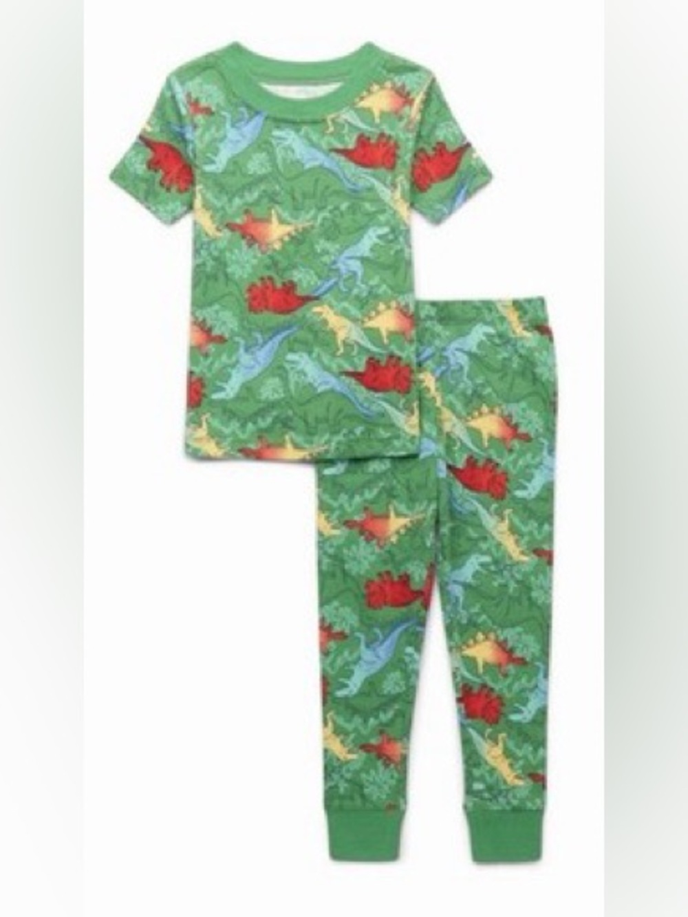 Green Dino Print Short Sleeve Footless Pajamas
